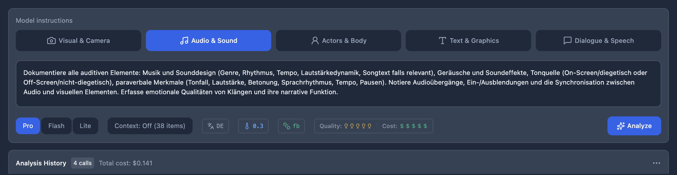 AI-powered analysis interface