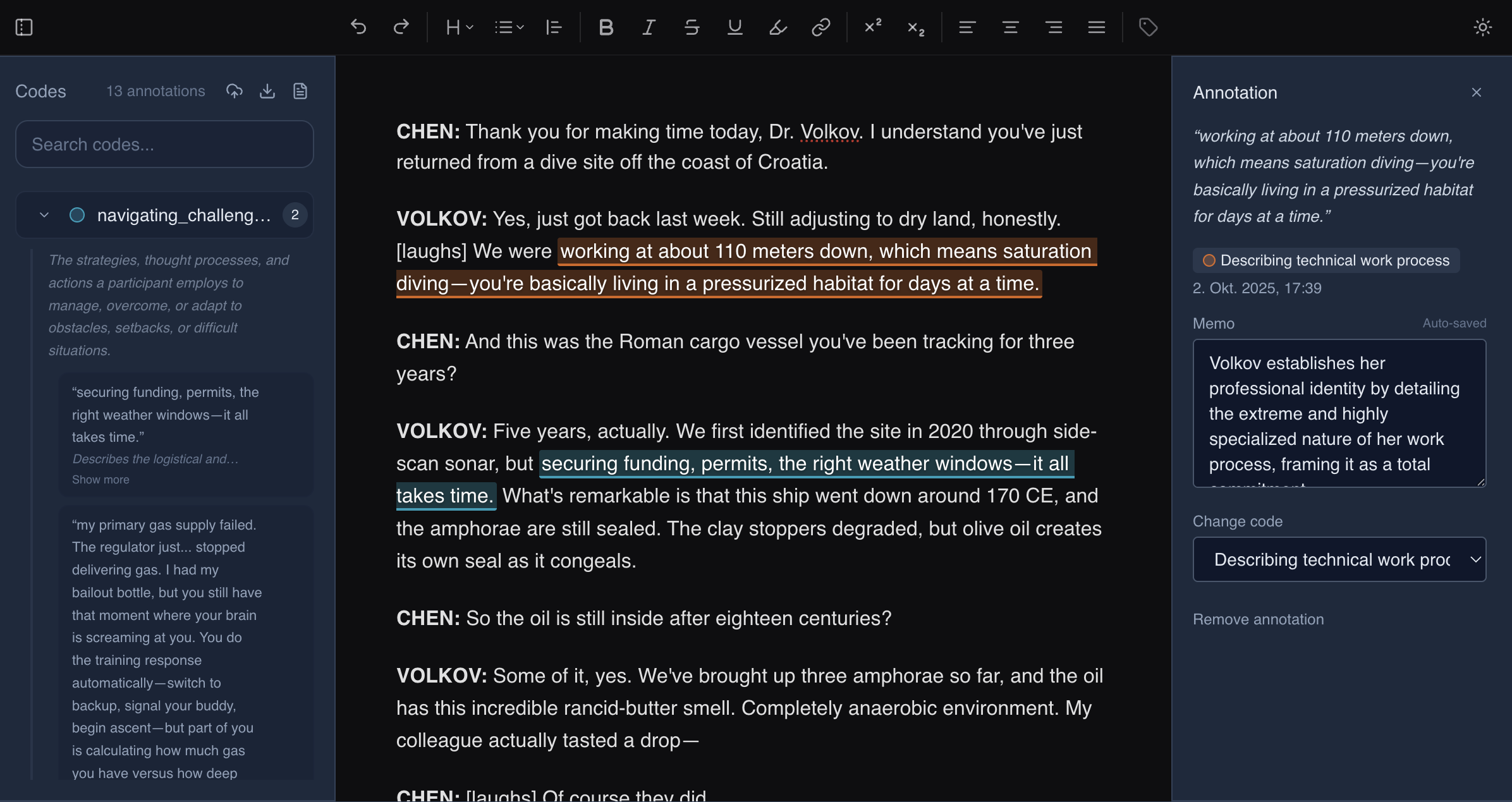 Text coding interface with hierarchies and annotations